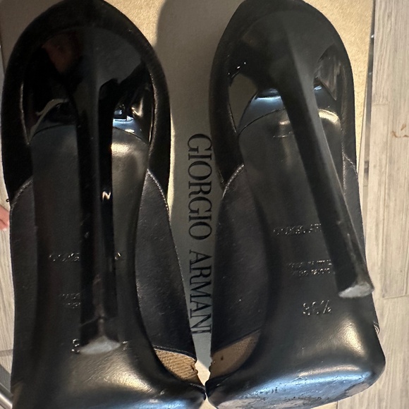 GIORGIO ARMANI Black, Gray, Satin, Mesh & Rhinestone Formal Heels - Size 6.5 - Picture 9 of 10